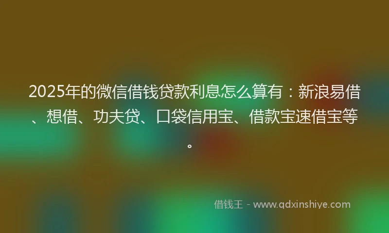 2025年的微信借钱贷款利息怎么算有：新浪易借、想借、功夫贷、口袋信用宝、借款宝速借宝等。