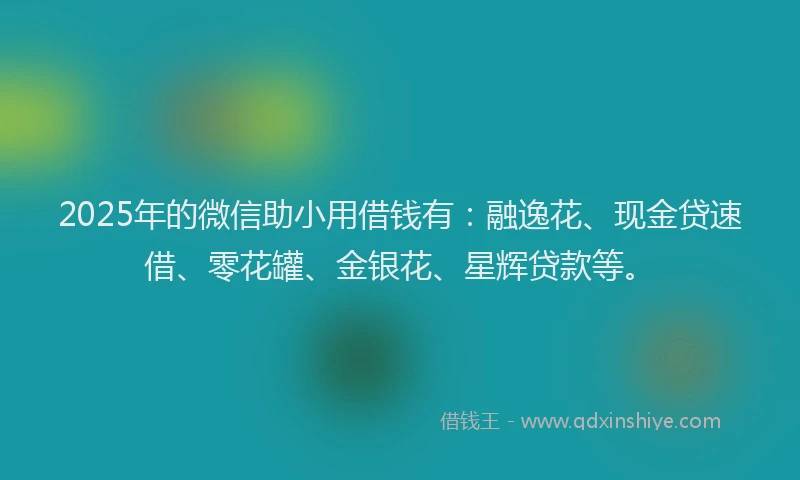 2025年的微信助小用借钱有：融逸花、现金贷速借、零花罐、金银花、星辉贷款等。