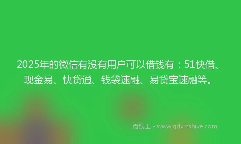 2025年的微信有没有用户可以借钱有：51快借、现金易、快贷通、钱袋速融、易贷宝速融等。
