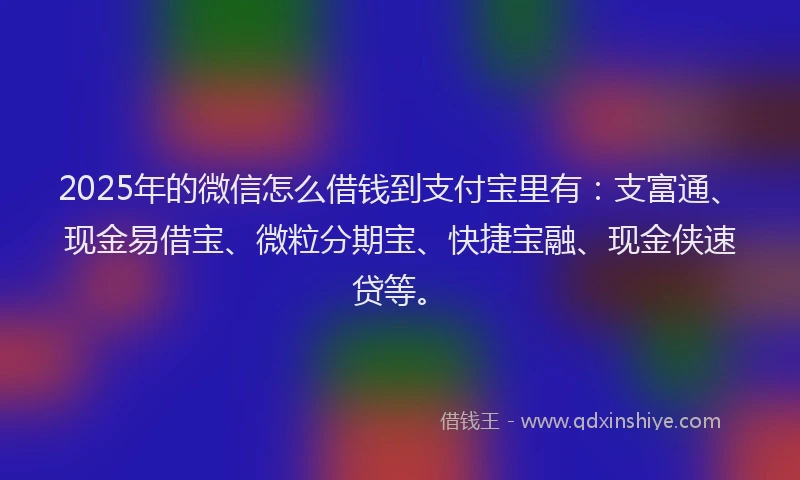 2025年的微信怎么借钱到支付宝里有：支富通、现金易借宝、微粒分期宝、快捷宝融、现金侠速贷等。