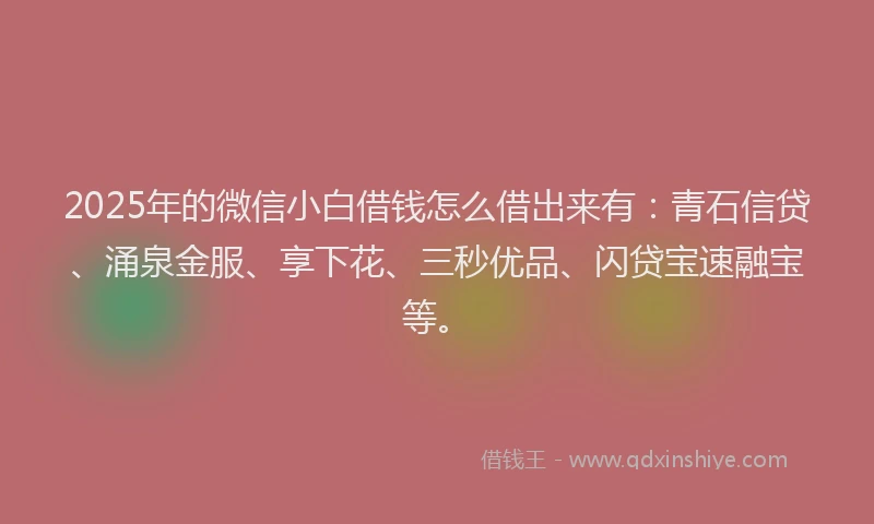 2025年的微信小白借钱怎么借出来有：青石信贷、涌泉金服、享下花、三秒优品、闪贷宝速融宝等。