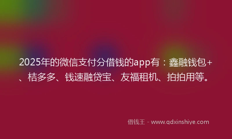 2025年的微信支付分借钱的app有：鑫融钱包+、桔多多、钱速融贷宝、友福租机、拍拍用等。