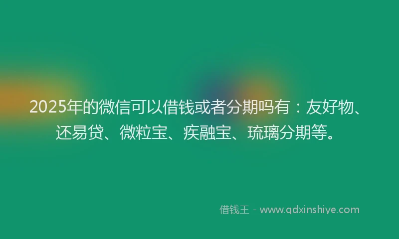 2025年的微信可以借钱或者分期吗有：友好物、还易贷、微粒宝、疾融宝、琉璃分期等。