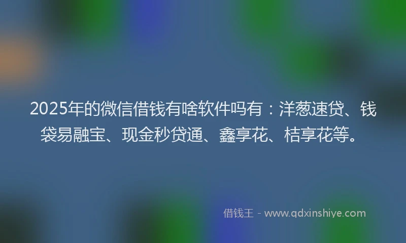 2025年的微信借钱有啥软件吗有：洋葱速贷、钱袋易融宝、现金秒贷通、鑫享花、桔享花等。