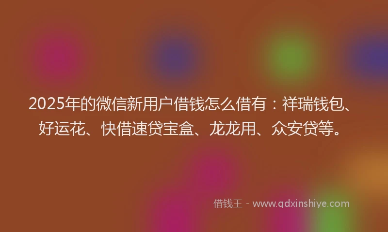 2025年的微信新用户借钱怎么借有：祥瑞钱包、好运花、快借速贷宝盒、龙龙用、众安贷等。