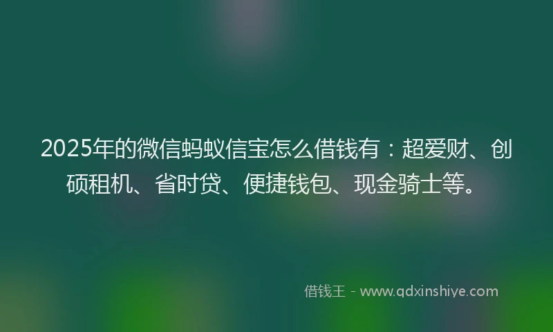 2025年的微信蚂蚁信宝怎么借钱有：超爱财、创硕租机、省时贷、便捷钱包、现金骑士等。