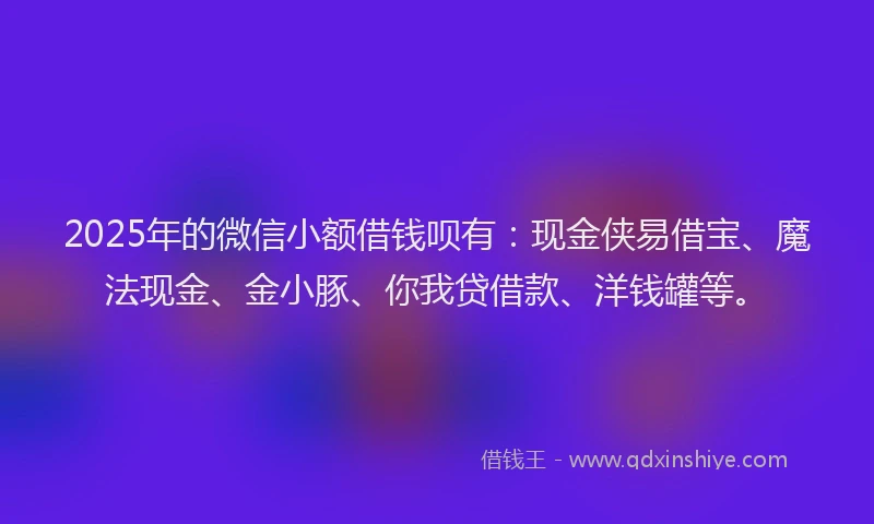 2025年的微信小额借钱呗有：现金侠易借宝、魔法现金、金小豚、你我贷借款、洋钱罐等。