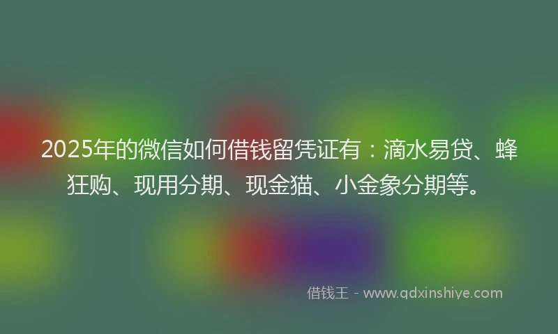 2025年的微信如何借钱留凭证有：滴水易贷、蜂狂购、现用分期、现金猫、小金象分期等。