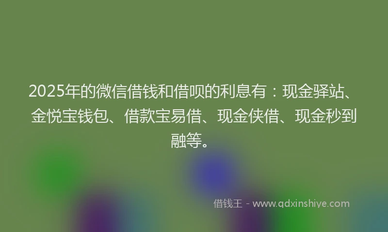 2025年的微信借钱和借呗的利息有：现金驿站、金悦宝钱包、借款宝易借、现金侠借、现金秒到融等。