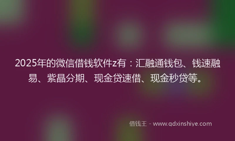 2025年的微信借钱软件z有：汇融通钱包、钱速融易、紫晶分期、现金贷速借、现金秒贷等。