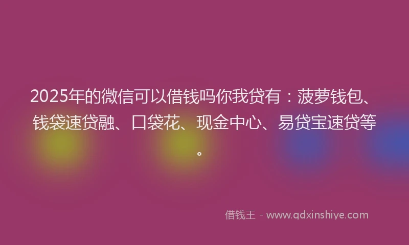 2025年的微信可以借钱吗你我贷有：菠萝钱包、钱袋速贷融、口袋花、现金中心、易贷宝速贷等。