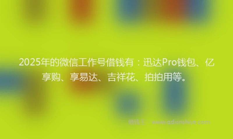 2025年的微信工作号借钱有：迅达Pro钱包、亿享购、享易达、吉祥花、拍拍用等。