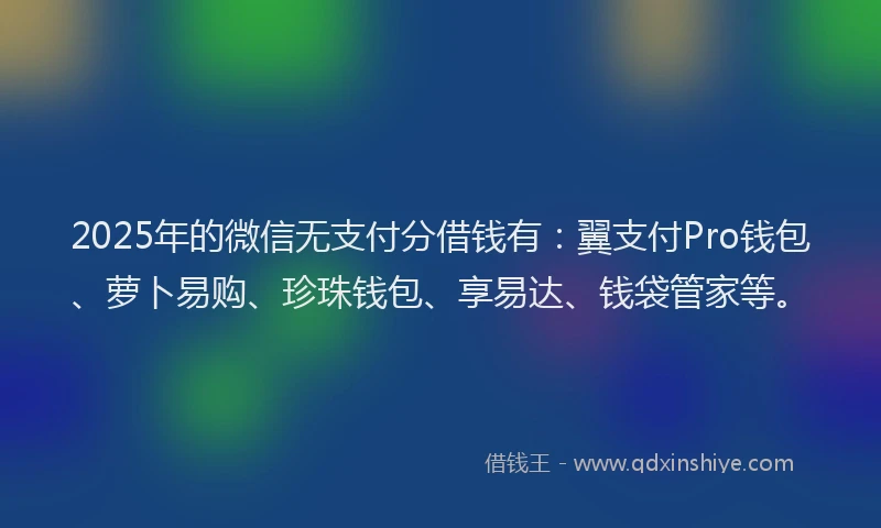 2025年的微信无支付分借钱有：翼支付Pro钱包、萝卜易购、珍珠钱包、享易达、钱袋管家等。