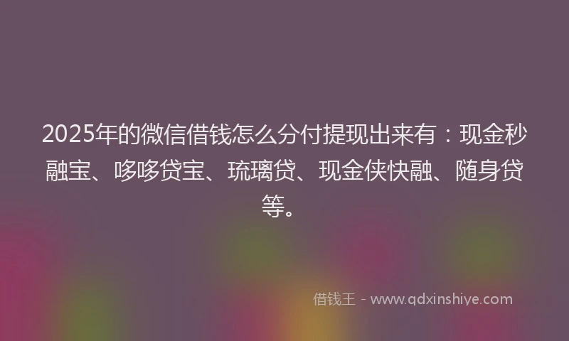 2025年的微信借钱怎么分付提现出来有：现金秒融宝、哆哆贷宝、琉璃贷、现金侠快融、随身贷等。