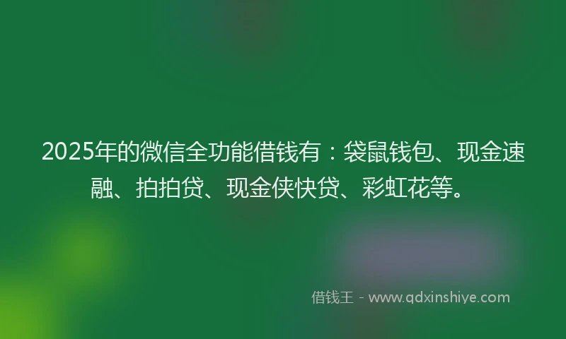 2025年的微信全功能借钱有：袋鼠钱包、现金速融、拍拍贷、现金侠快贷、彩虹花等。