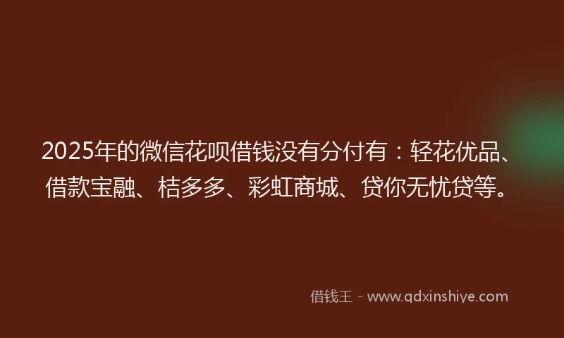 2025年的微信花呗借钱没有分付有：轻花优品、借款宝融、桔多多、彩虹商城、贷你无忧贷等。