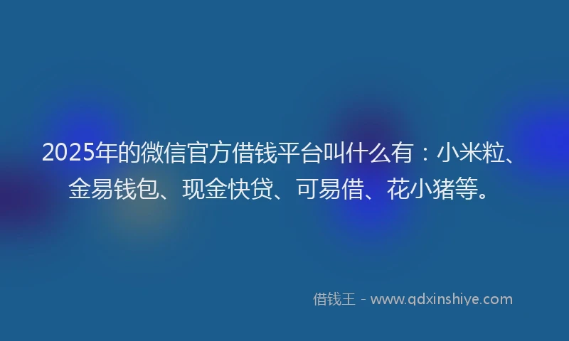 2025年的微信官方借钱平台叫什么有：小米粒、金易钱包、现金快贷、可易借、花小猪等。