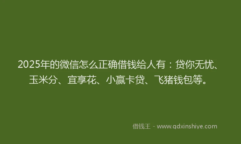 2025年的微信怎么正确借钱给人有：贷你无忧、玉米分、宜享花、小赢卡贷、飞猪钱包等。