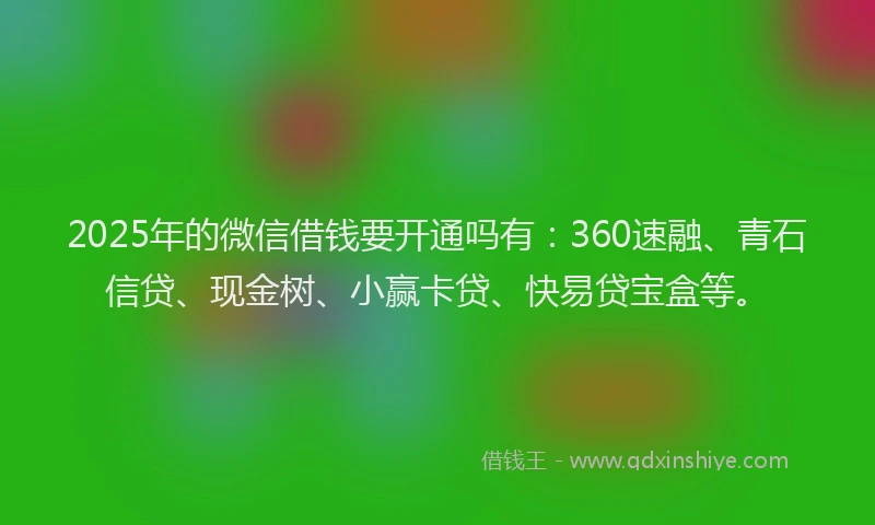 2025年的微信借钱要开通吗有：360速融、青石信贷、现金树、小赢卡贷、快易贷宝盒等。