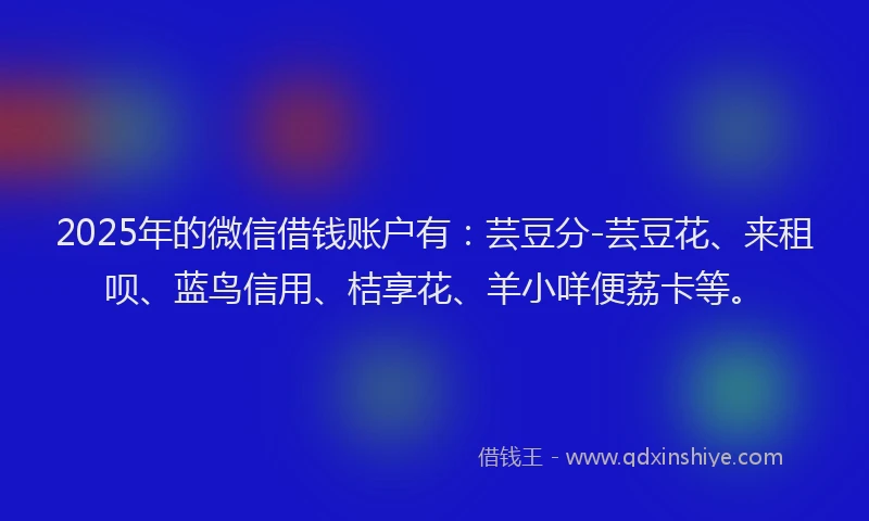 2025年的微信借钱账户有：芸豆分-芸豆花、来租呗、蓝鸟信用、桔享花、羊小咩便荔卡等。