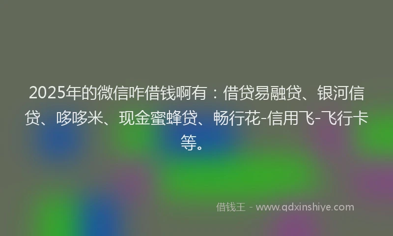 2025年的微信咋借钱啊有：借贷易融贷、银河信贷、哆哆米、现金蜜蜂贷、畅行花-信用飞-飞行卡等。