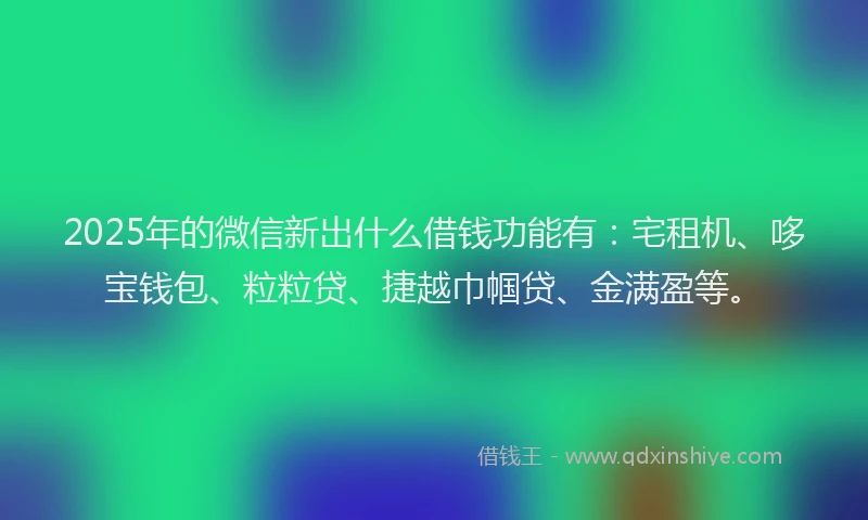 2025年的微信新出什么借钱功能有：宅租机、哆宝钱包、粒粒贷、捷越巾帼贷、金满盈等。