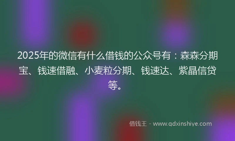 2025年的微信有什么借钱的公众号有：森森分期宝、钱速借融、小麦粒分期、钱速达、紫晶信贷等。