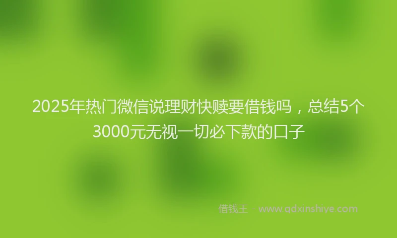2025年热门微信说理财快赎要借钱吗，总结5个3000元无视一切必下款的口子