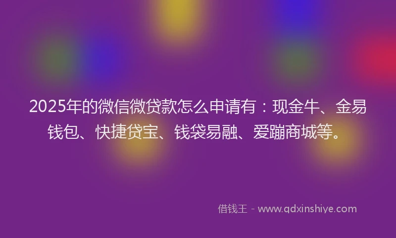 2025年的微信微贷款怎么申请有：现金牛、金易钱包、快捷贷宝、钱袋易融、爱蹦商城等。