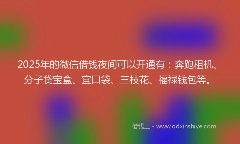 2025年的微信借钱夜间可以开通有：奔跑租机、分子贷宝盒、宜口袋、三枝花、福禄钱包等。