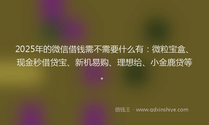 2025年的微信借钱需不需要什么有：微粒宝盒、现金秒借贷宝、新机易购、理想给、小金鹿贷等。