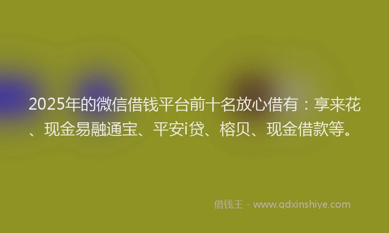 2025年的微信借钱平台前十名放心借有：享来花、现金易融通宝、平安i贷、榕贝、现金借款等。