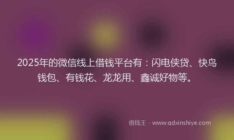 2025年的微信线上借钱平台有：闪电侠贷、快鸟钱包、有钱花、龙龙用、鑫诚好物等。