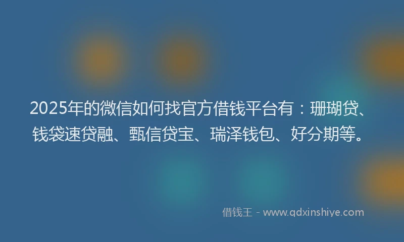 2025年的微信如何找官方借钱平台有：珊瑚贷、钱袋速贷融、甄信贷宝、瑞泽钱包、好分期等。