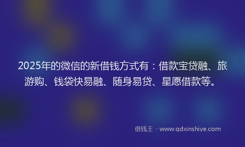 2025年的微信的新借钱方式有：借款宝贷融、旅游购、钱袋快易融、随身易贷、星愿借款等。