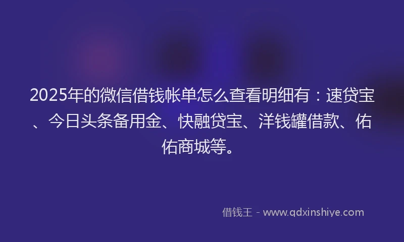 2025年的微信借钱帐单怎么查看明细有：速贷宝、今日头条备用金、快融贷宝、洋钱罐借款、佑佑商城等。