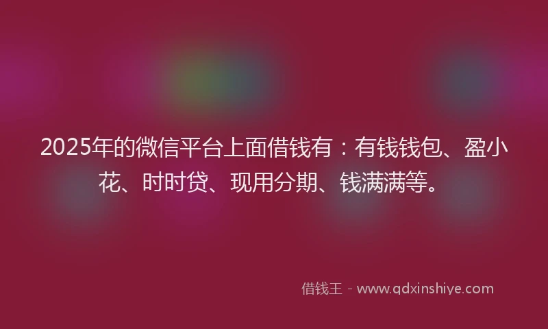 2025年的微信平台上面借钱有：有钱钱包、盈小花、时时贷、现用分期、钱满满等。