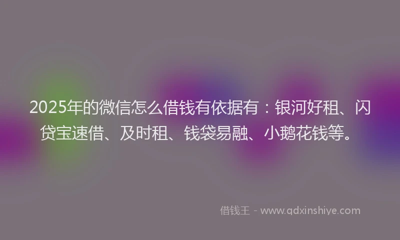 2025年的微信怎么借钱有依据有：银河好租、闪贷宝速借、及时租、钱袋易融、小鹅花钱等。