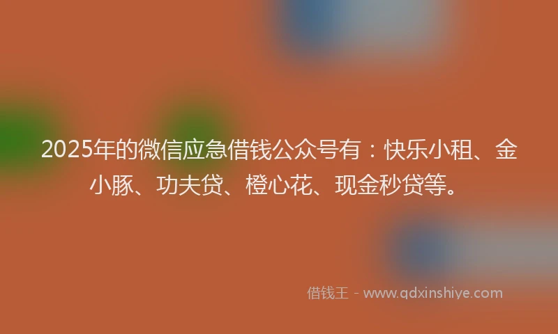 2025年的微信应急借钱公众号有：快乐小租、金小豚、功夫贷、橙心花、现金秒贷等。