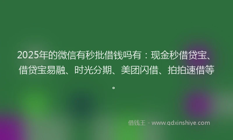 2025年的微信有秒批借钱吗有：现金秒借贷宝、借贷宝易融、时光分期、美团闪借、拍拍速借等。