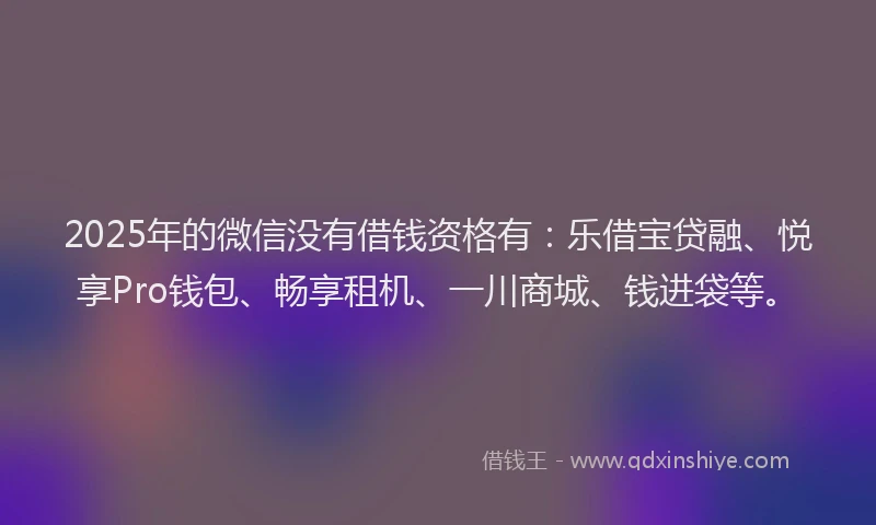 2025年的微信没有借钱资格有：乐借宝贷融、悦享Pro钱包、畅享租机、一川商城、钱进袋等。