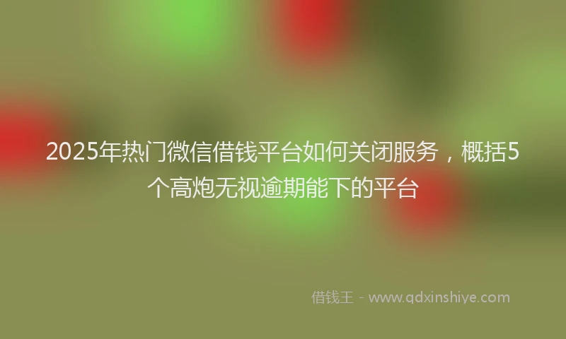 2025年热门微信借钱平台如何关闭服务，概括5个高炮无视逾期能下的平台
