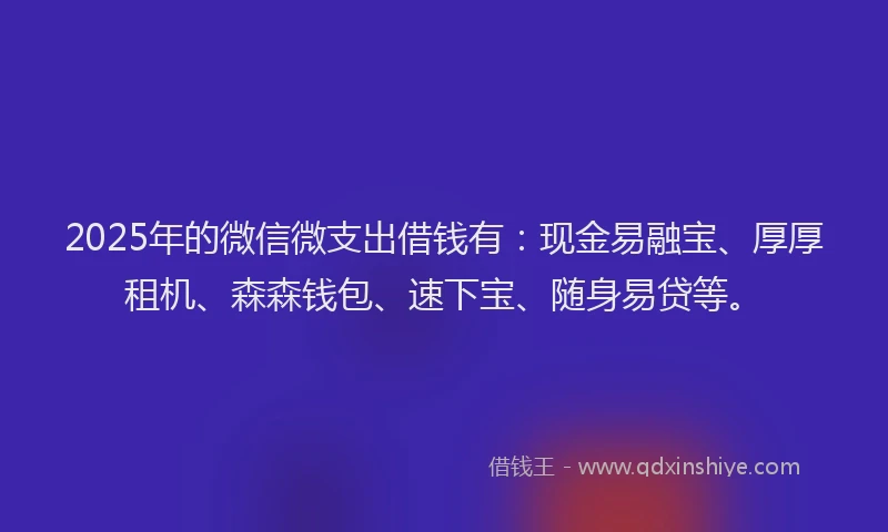 2025年的微信微支出借钱有：现金易融宝、厚厚租机、森森钱包、速下宝、随身易贷等。