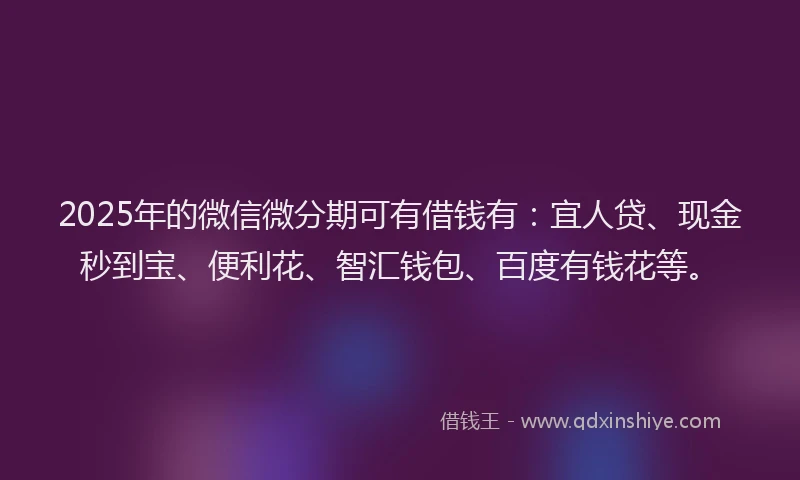 2025年的微信微分期可有借钱有：宜人贷、现金秒到宝、便利花、智汇钱包、百度有钱花等。