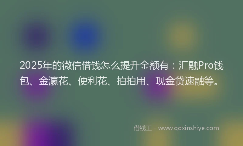 2025年的微信借钱怎么提升金额有：汇融Pro钱包、金瀛花、便利花、拍拍用、现金贷速融等。