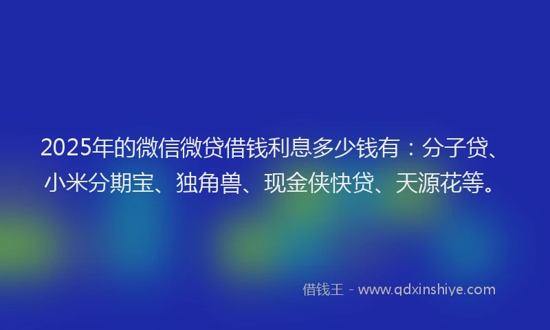 2025年的微信微贷借钱利息多少钱有：分子贷、小米分期宝、独角兽、现金侠快贷、天源花等。