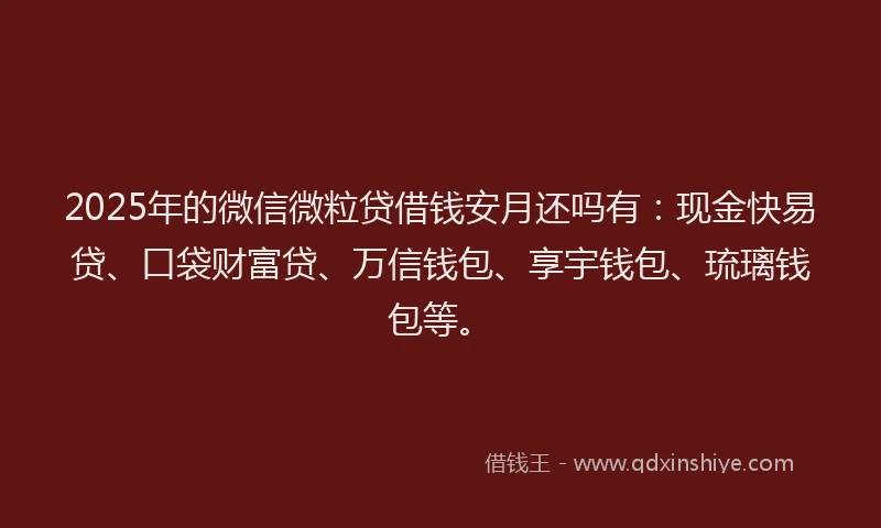 2025年的微信微粒贷借钱安月还吗有：现金快易贷、口袋财富贷、万信钱包、享宇钱包、琉璃钱包等。