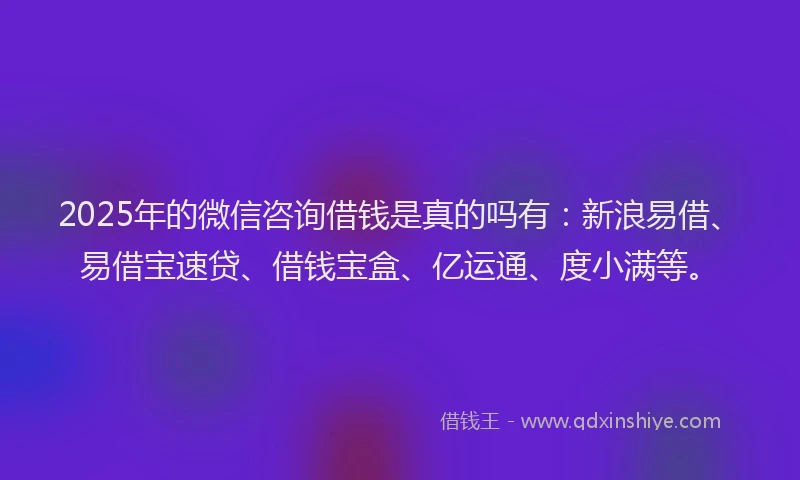 2025年的微信咨询借钱是真的吗有：新浪易借、易借宝速贷、借钱宝盒、亿运通、度小满等。