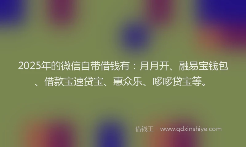2025年的微信自带借钱有：月月开、融易宝钱包、借款宝速贷宝、惠众乐、哆哆贷宝等。