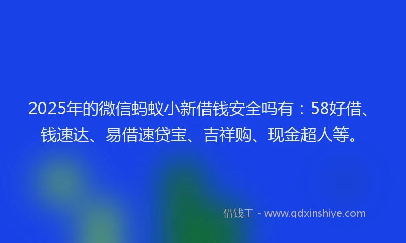 2025年的微信蚂蚁小新借钱安全吗有：58好借、钱速达、易借速贷宝、吉祥购、现金超人等。
